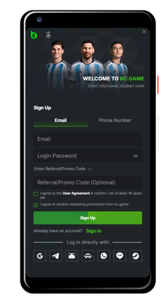 Register on BC.Game via app and explore a vast array of games.